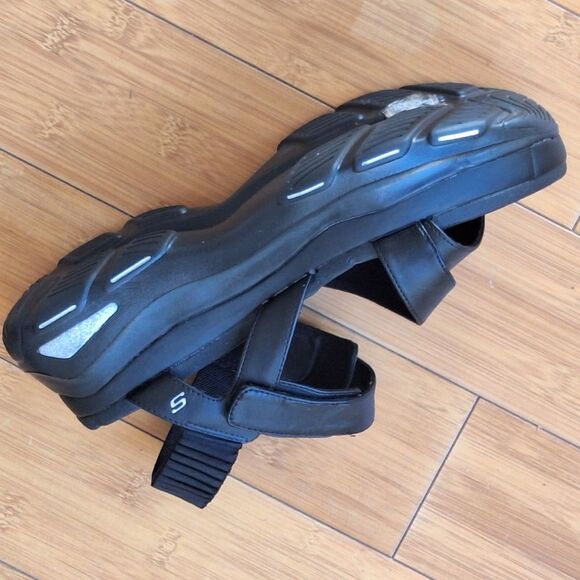 Skechers Cloud Ultra Platform Sandals 10 Black Chunky Strappy Comfort Shoe - Picture 6 of 16